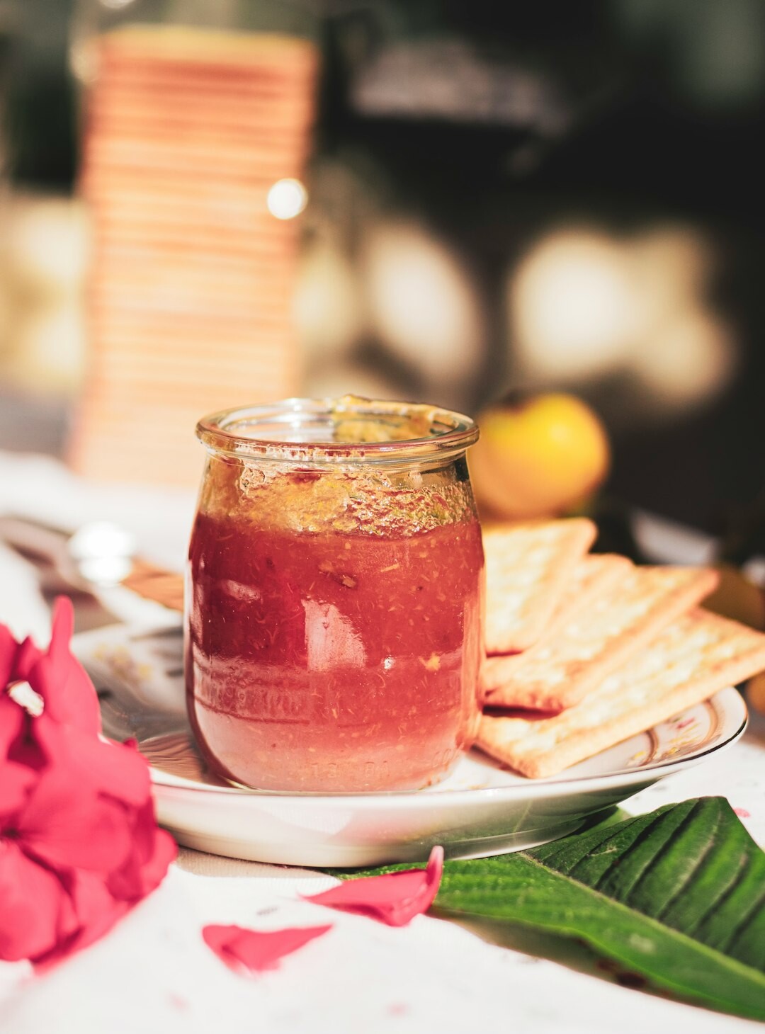 glass jar of strawberry jam