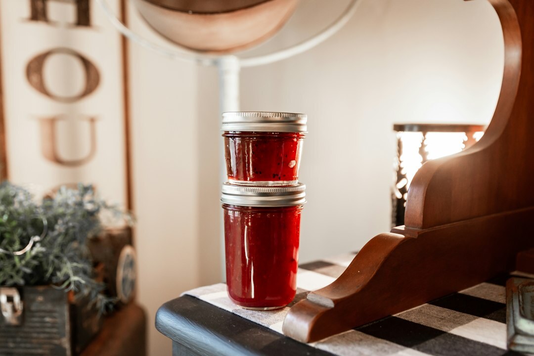 glass jar of strawberry jam